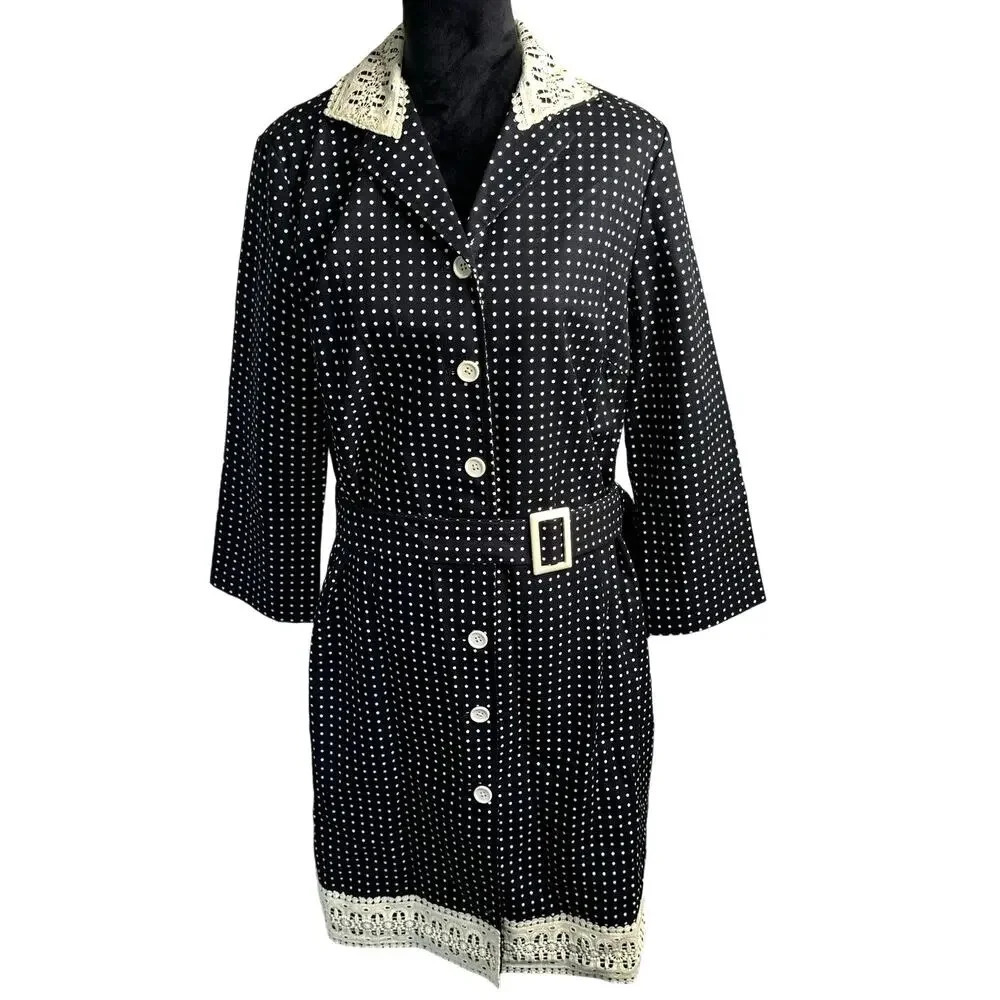 Julie Brown NYC‎ Avalon Polka Dot Dress with Lace Black XL NWT
